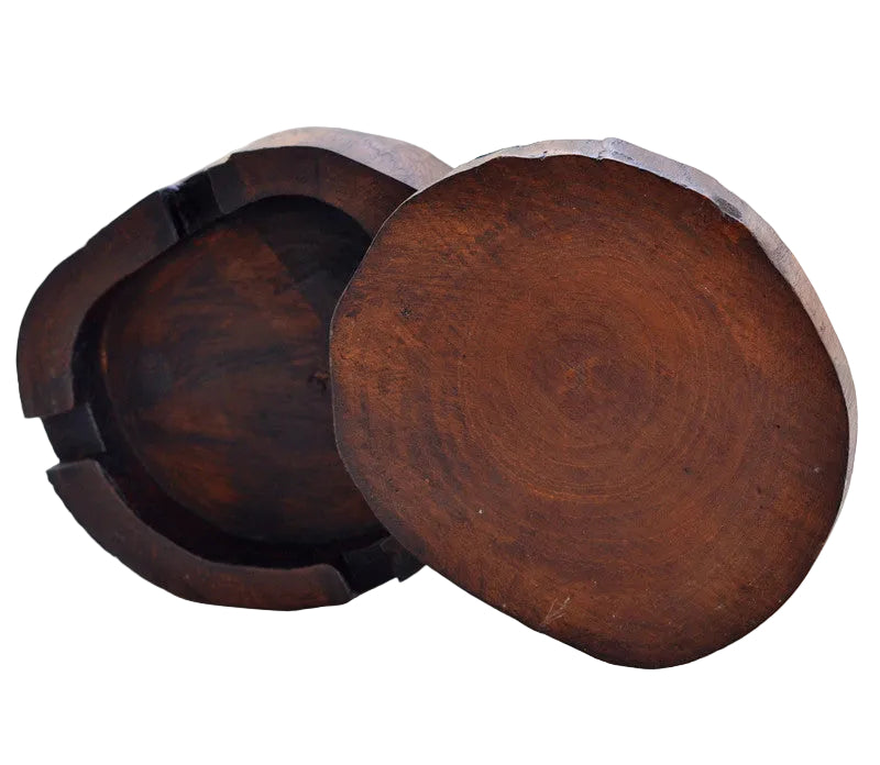 Wooden ashtray with a natural finish on a white background