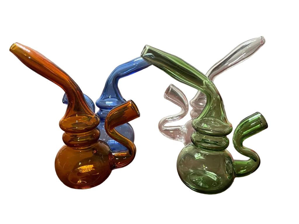 Three glass smoking accessories on a white background.